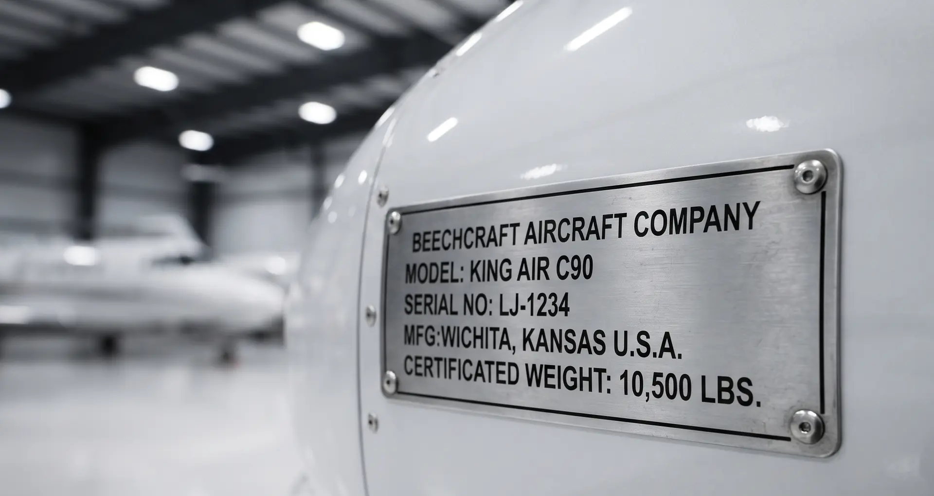 Plaqueta de identificação de um King Air em hangar